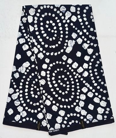 African Print Fabric/ Ankara - Navy, White “Abebe”, Yard or Wholesale