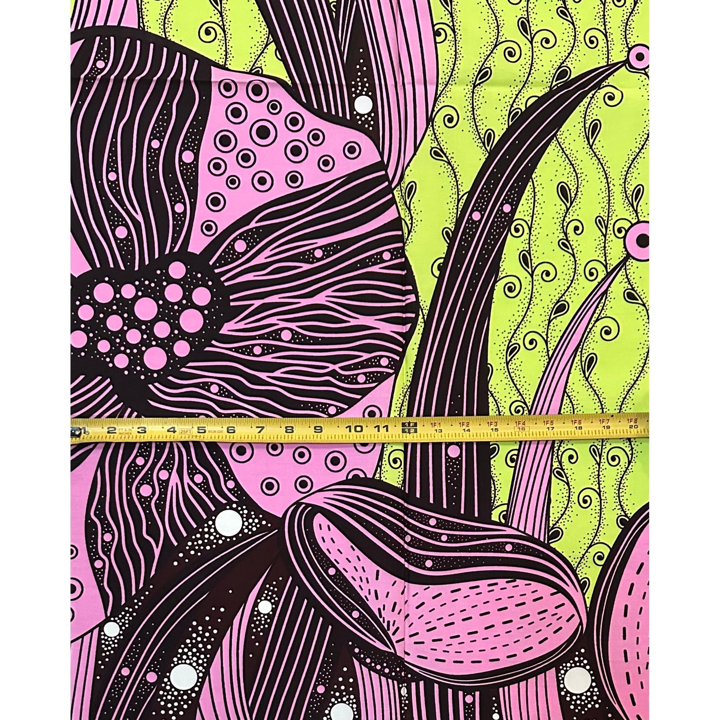 African Print Fabric/ Ankara - Green, Pink, Brown ‘Mama Africa Bloom' Design, 1 YARD