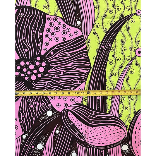 African Print Fabric/ Ankara - Green, Pink, Brown ‘Mama Africa Bloom' Design, 1 YARD