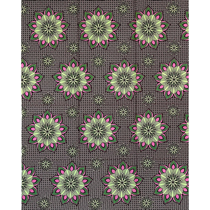 African Print Fabric/ Ankara - Brown, Green, Pink ‘Floral Mandala' Design, 1 YARD