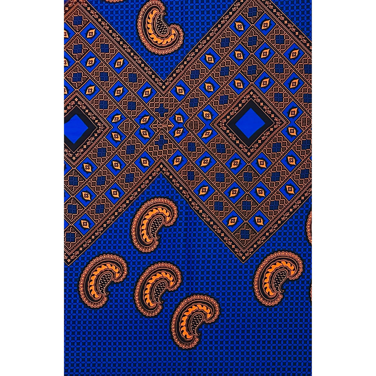 African Print Fabric/ Ankara - Blue, Orange 'Oga’s Best' Design, YARD or WHOLESALE