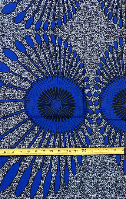 African Print Fabric/ Ankara - Blue, Black 'Moon Council', YARD or WHOLESALE