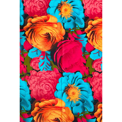 African Print Fabric/Ankara - Blue, Red-Pink, Orange, Green 'Blossom Republic', YARD or WHOLESALE