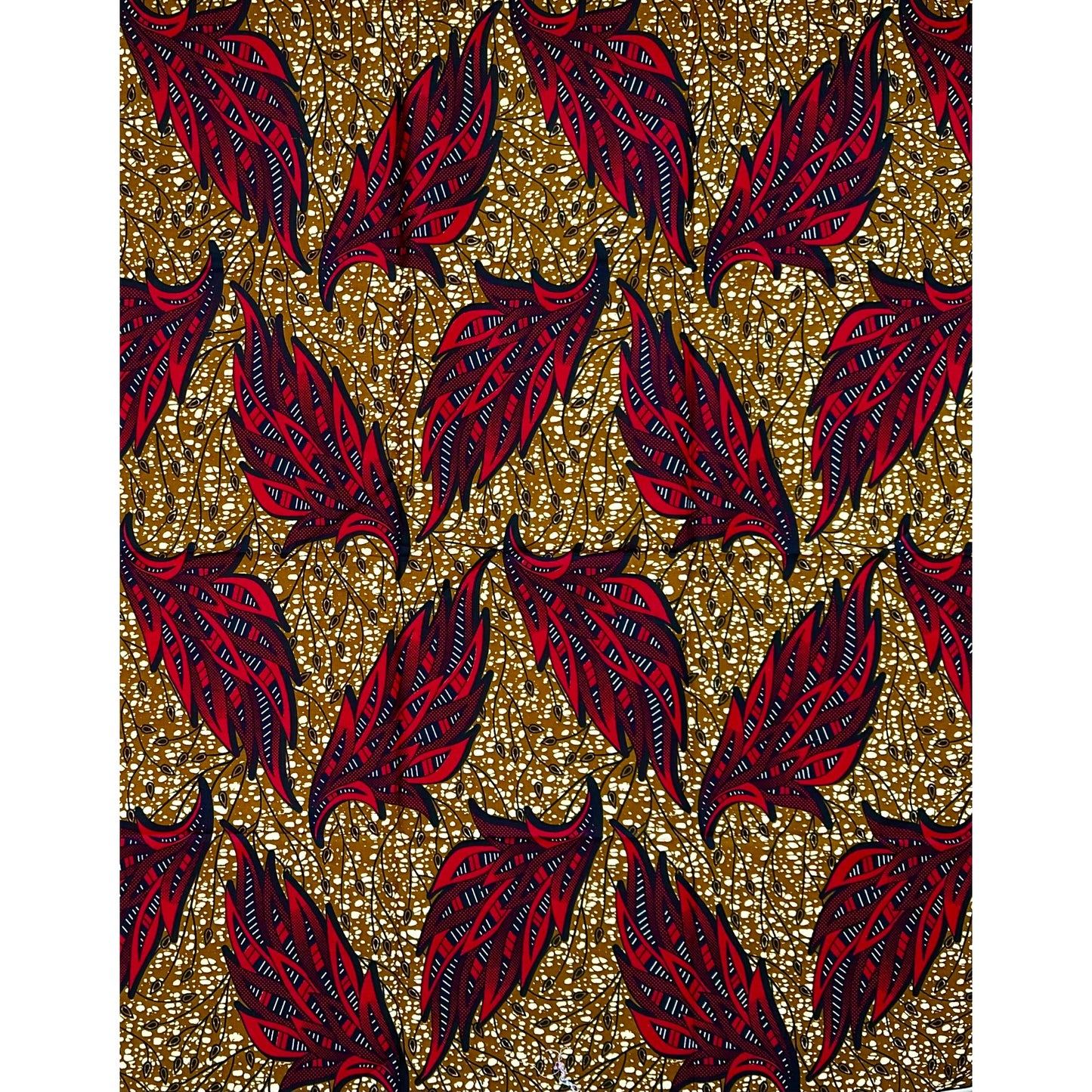 African Print Fabric/ Ankara - Brown, Red 'Femi Beaux' Design, YARD or WHOLESALE