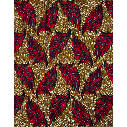 African Print Fabric/ Ankara - Brown, Red 'Femi Beaux' Design, YARD or WHOLESALE