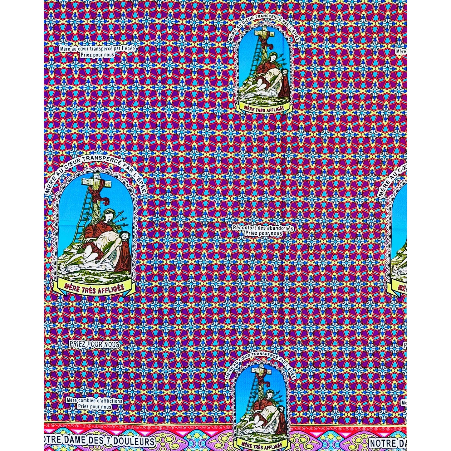 African Print Fabric/ Ankara - Purple, Blue, Red, Yellow 'Faith Does Not Break,’ 1 YARD