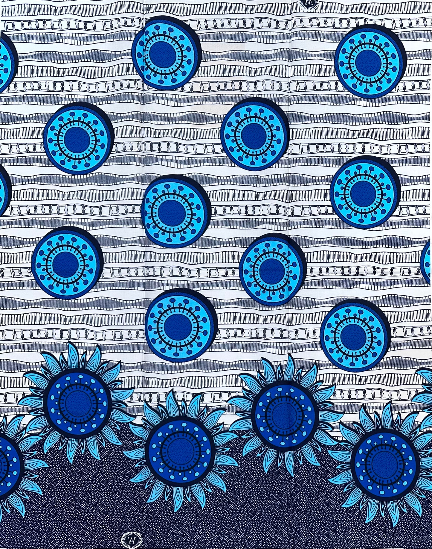 African Print Fabric/ Ankara - Blue, White 'Summer on Purpose', 1 Yard