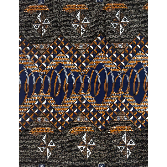 African Print Fabric/ Ankara - Brown, Blue 'Brasilica', 1 YARD