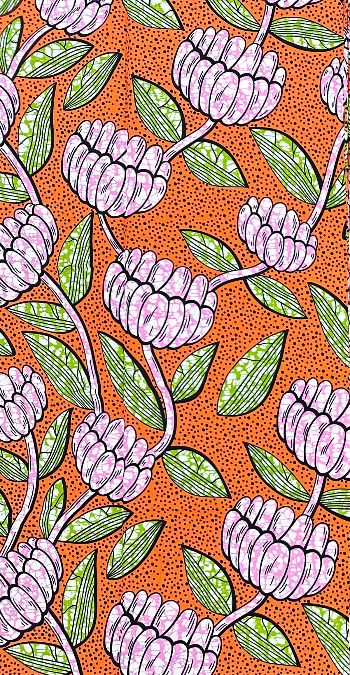 African Print Fabric/ Ankara - Orange, Pink, Green 'Ginger Blush,' YARD or WHOLESALE