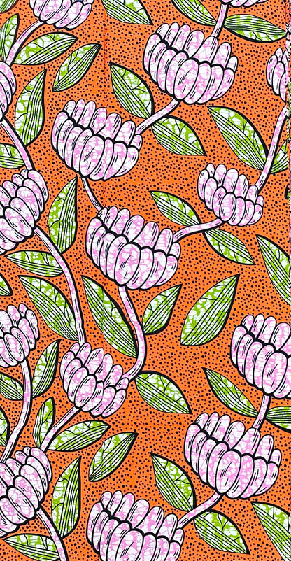 African Print Fabric/ Ankara - Orange, Pink, Green 'Ginger Blush,' YARD or WHOLESALE