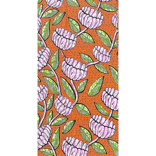 African Print Fabric/ Ankara - Orange, Pink, Green 'Ginger Blush,' YARD or WHOLESALE
