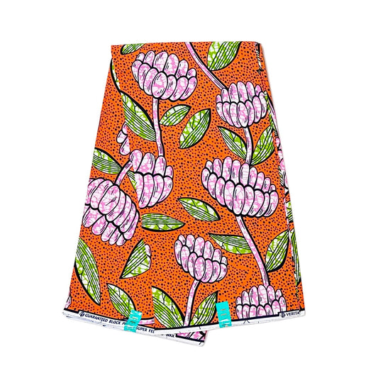 African Print Fabric/ Ankara - Orange, Pink, Green 'Ginger Blush,' YARD or WHOLESALE
