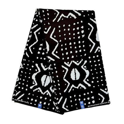 African Print Fabric/ Ankara - Black, White 'The Path Never Ends For the Wise' Design, YARD or WHOLESALE