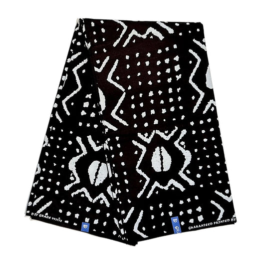 African Print Fabric/ Ankara - Black, White 'The Path Never Ends For the Wise' Design, YARD or WHOLESALE