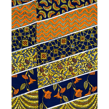 African Print Fabric/ Ankara - Blue, Brown, Orange, White 'Kolawole', YARD or WHOLESALE