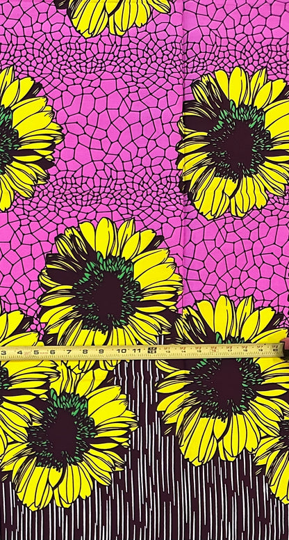 African Print Fabric/ Ankara - Yellow, Brown "Pink Lemonade Society", 1 YARD