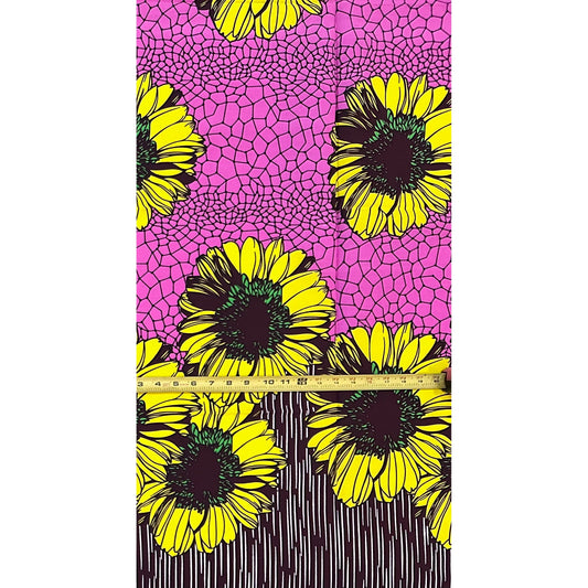 African Print Fabric/ Ankara - Yellow, Brown "Pink Lemonade Society", 1 YARD
