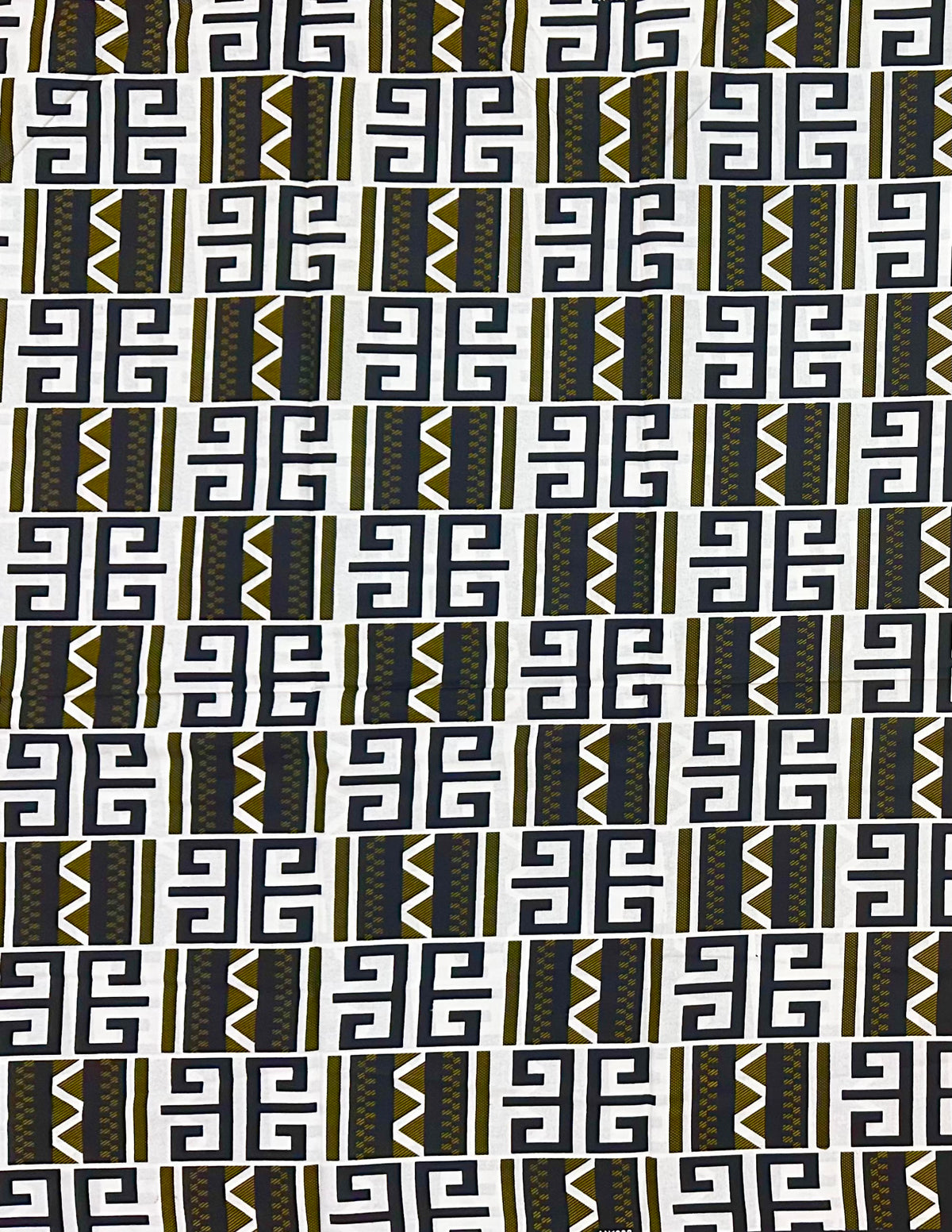 African Print Fabric/ Ankara - Green, White, Black 'Inheritance Lines' Design, YARD or WHOLESALE