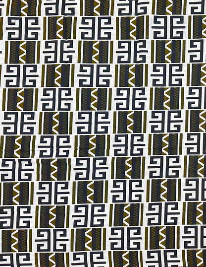 African Print Fabric/ Ankara - Green, White, Black 'Inheritance Lines' Design, YARD or WHOLESALE