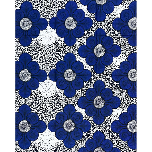 African Print Fabric/Ankara - Blue, White "Abuja Blueprint" Design, 1 Yard
