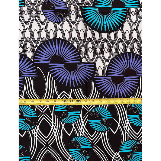 African Print Fabric/Ankara - Cream, Purple, Blue, Brown "Naija Fan" Design