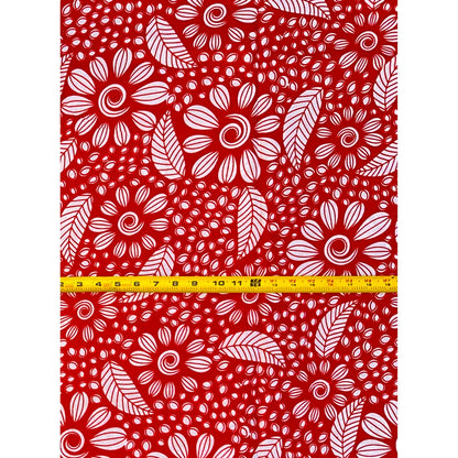 African Print Fabric/ Ankara - Red, White 'Ewa Petals' Design, YARD or WHOLESALE