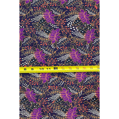 African Print, Stretch Cotton Satin Fabric- Shades of Purple, Teal, Red "Amara Noire", Per Yard