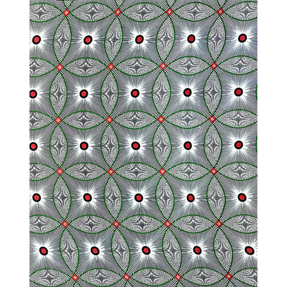 African Print Fabric/ Ankara - Black, White, Green, Red 'Kelele ' Design, YARD or WHOLESALE