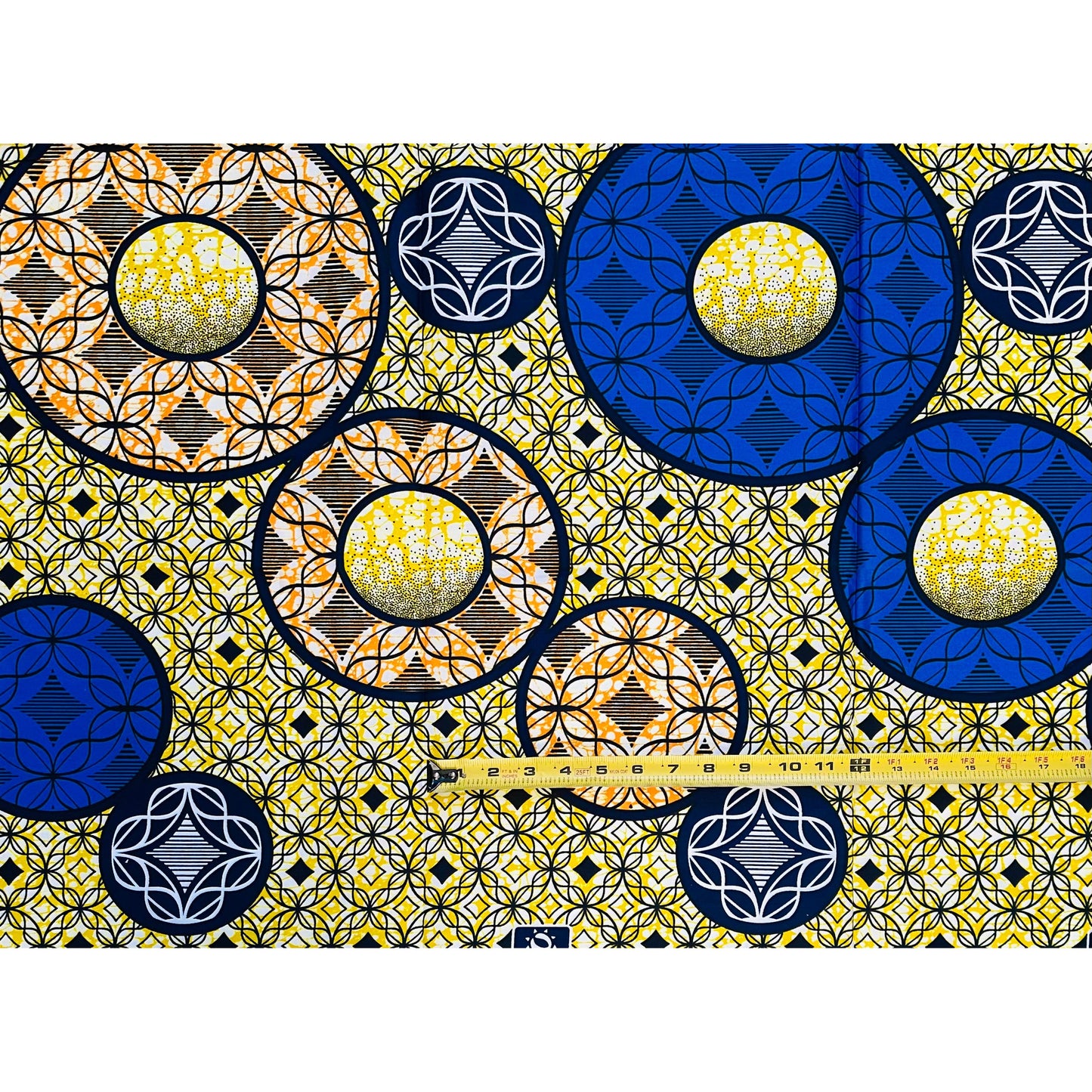 African Print Fabric/ Ankara - Blue, Yellow, Orange 'Life in Circles', YARD or WHOLESALE