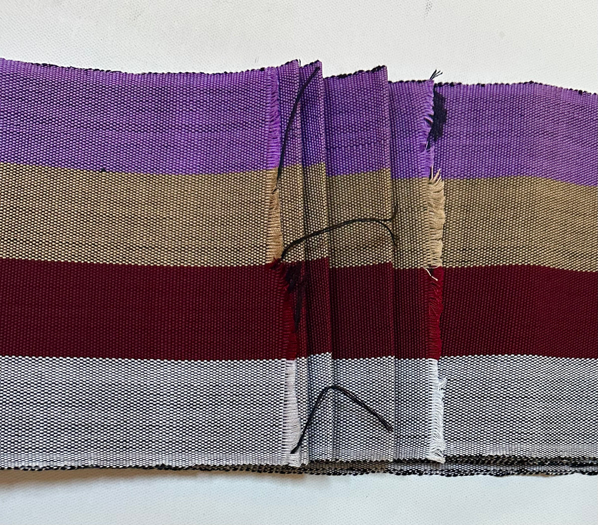 Aso-Oke Fabric / Yoruba Hand-Woven Textile – Purple, Beige, Dark Red, Light Gray ‘Chinny’, Per Yard