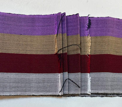 Aso-Oke Fabric / Yoruba Hand-Woven Textile – Purple, Beige, Dark Red, Light Gray ‘Chinny’, Per Yard