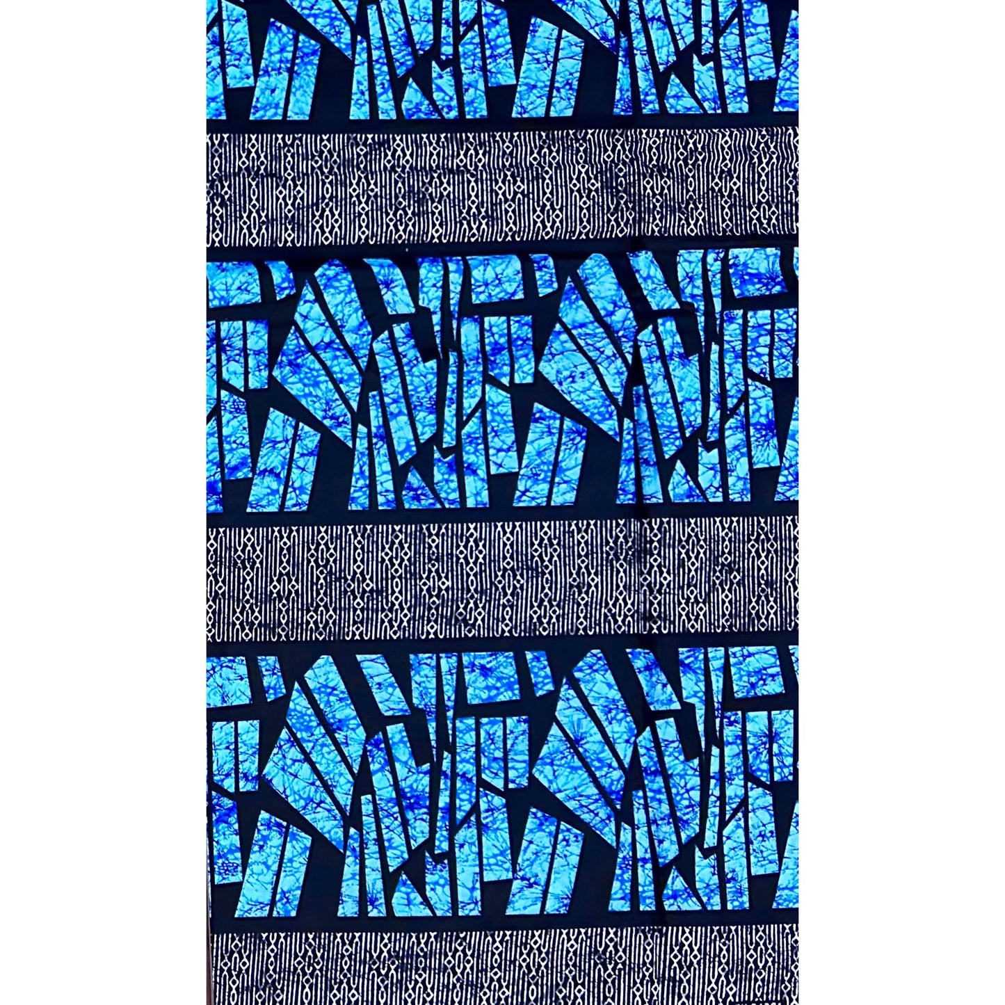 African Print Fabric/ Ankara - Blue, Black 'Eku Prism', Per Yard or Wholesale
