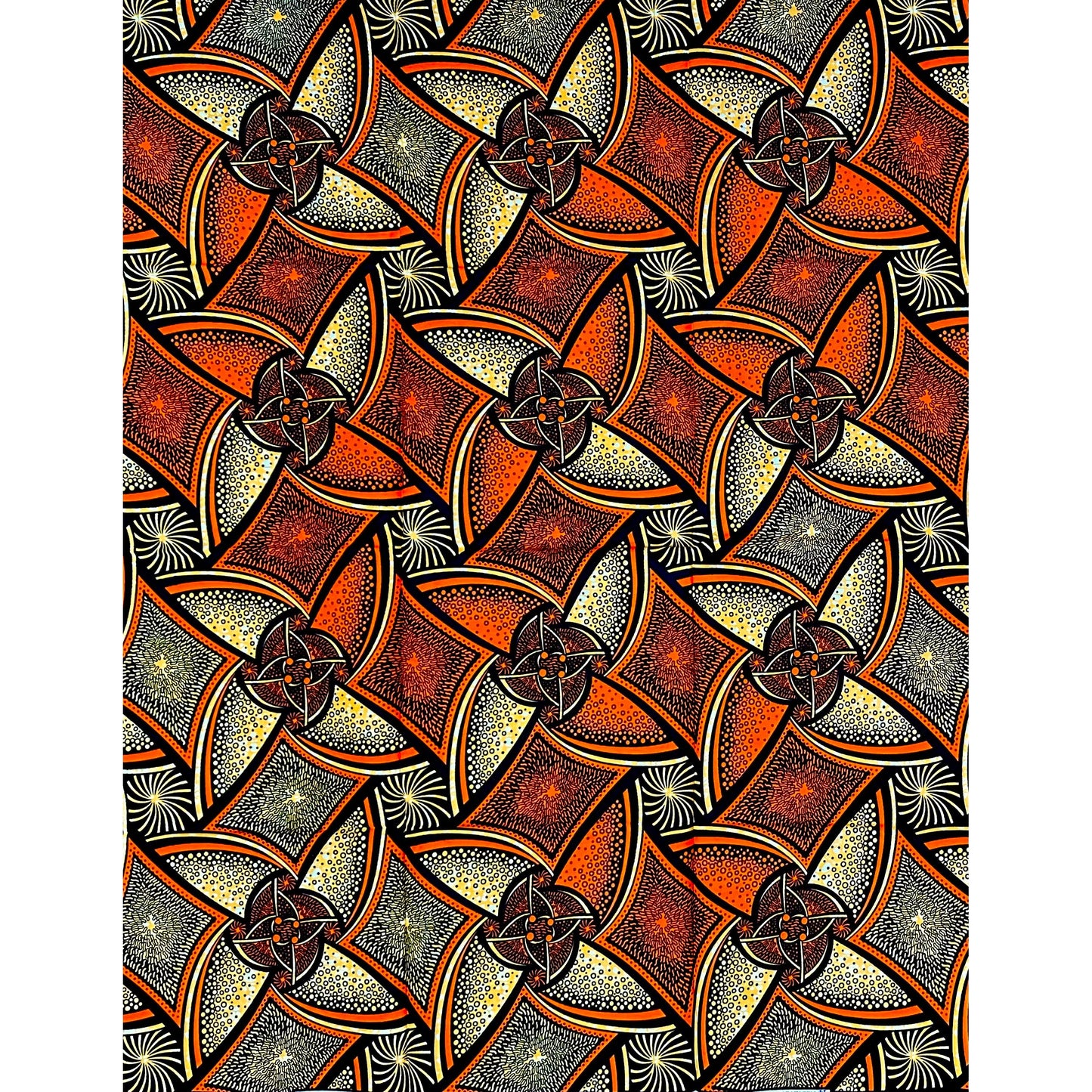 African Print Fabric/ Ankara - Light Brown, Orange 'Paths We Traveled,' YARD