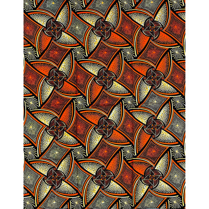 African Print Fabric/ Ankara - Light Brown, Orange 'Paths We Traveled,' YARD