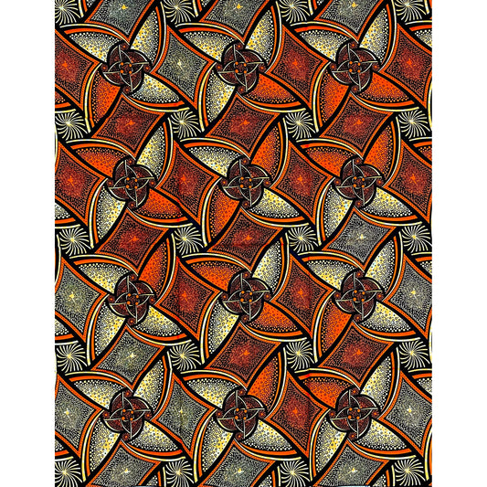 African Print Fabric/ Ankara - Light Brown, Orange 'Paths We Traveled,' YARD