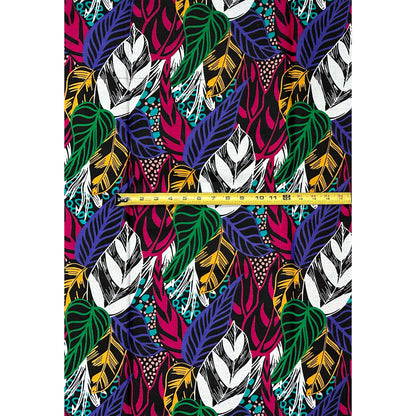 African Print Fabric/Ankara - Purple, Pink, Green, Marigold, Black 'Leaves of Guira', YARD or WHOLESALE