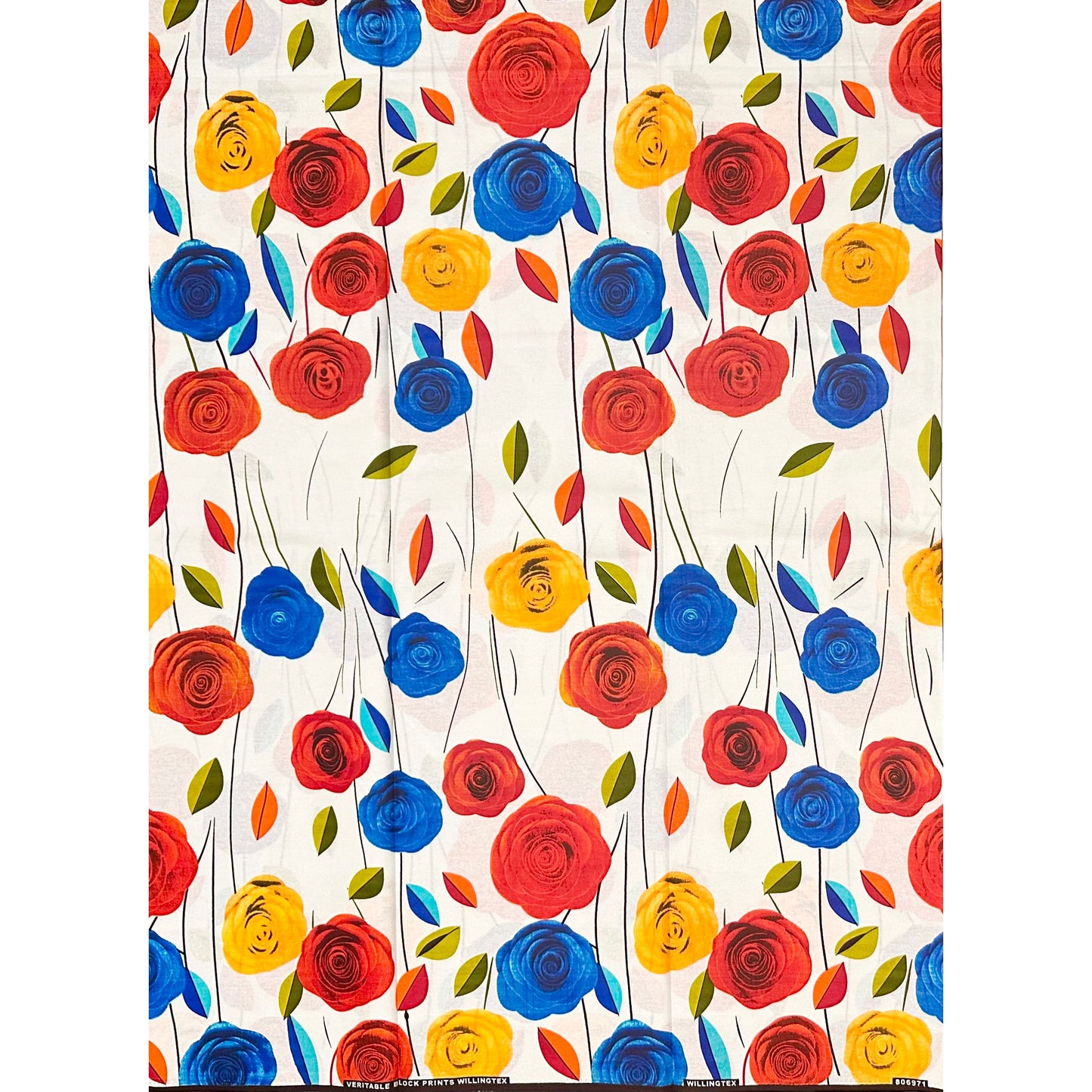 African Print Fabric/Ankara - Red, Blue, Marigold, Green "Ondo Bloom Theory" Design, YARD or WHOLESALE