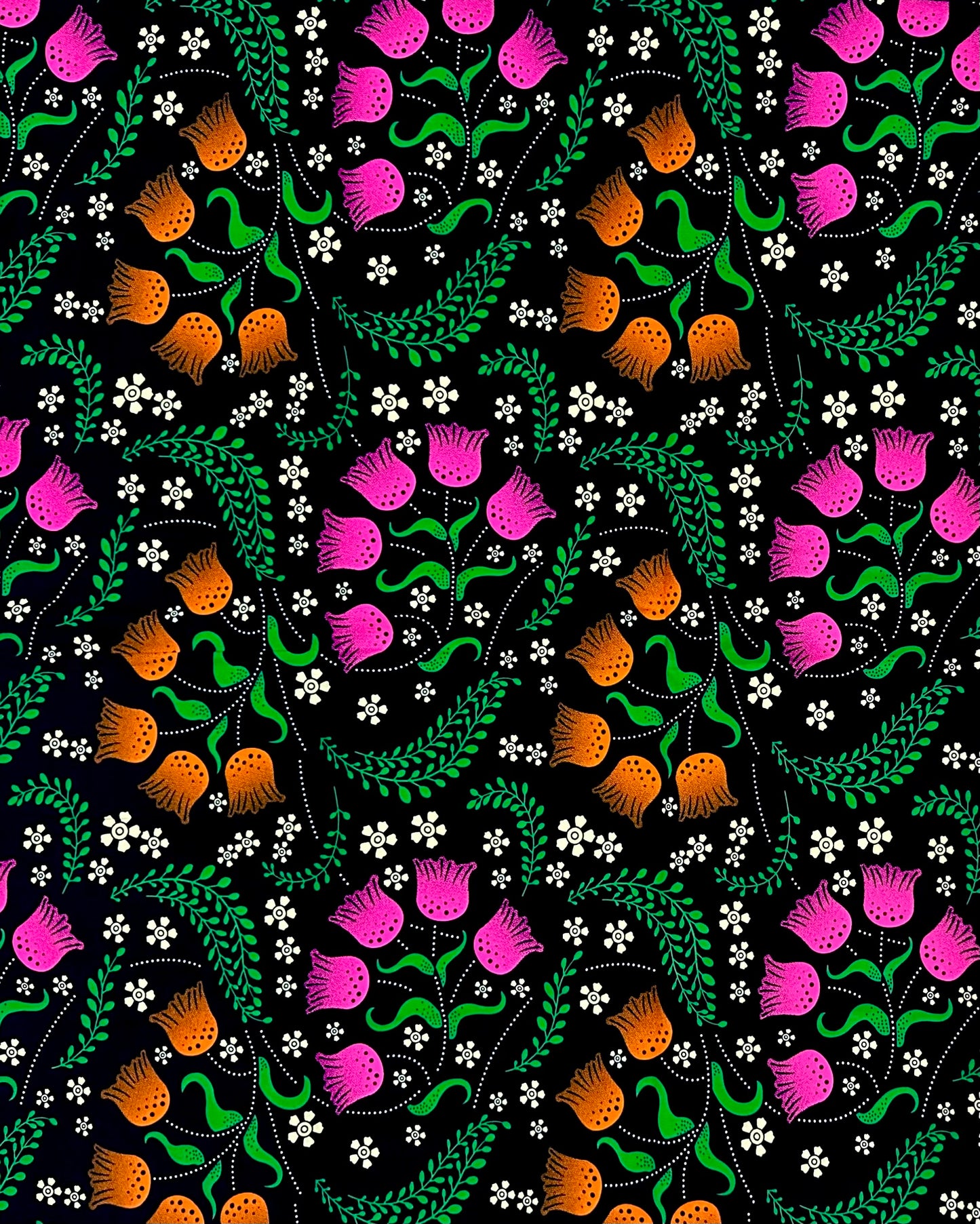 African Print Fabric/ Ankara - Green, Pink, Orange, Black 'Secret Garden Society', Yard or Wholesale