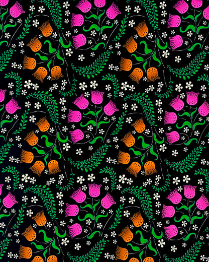 African Print Fabric/ Ankara - Green, Pink, Orange, Black 'Secret Garden Society', Yard or Wholesale