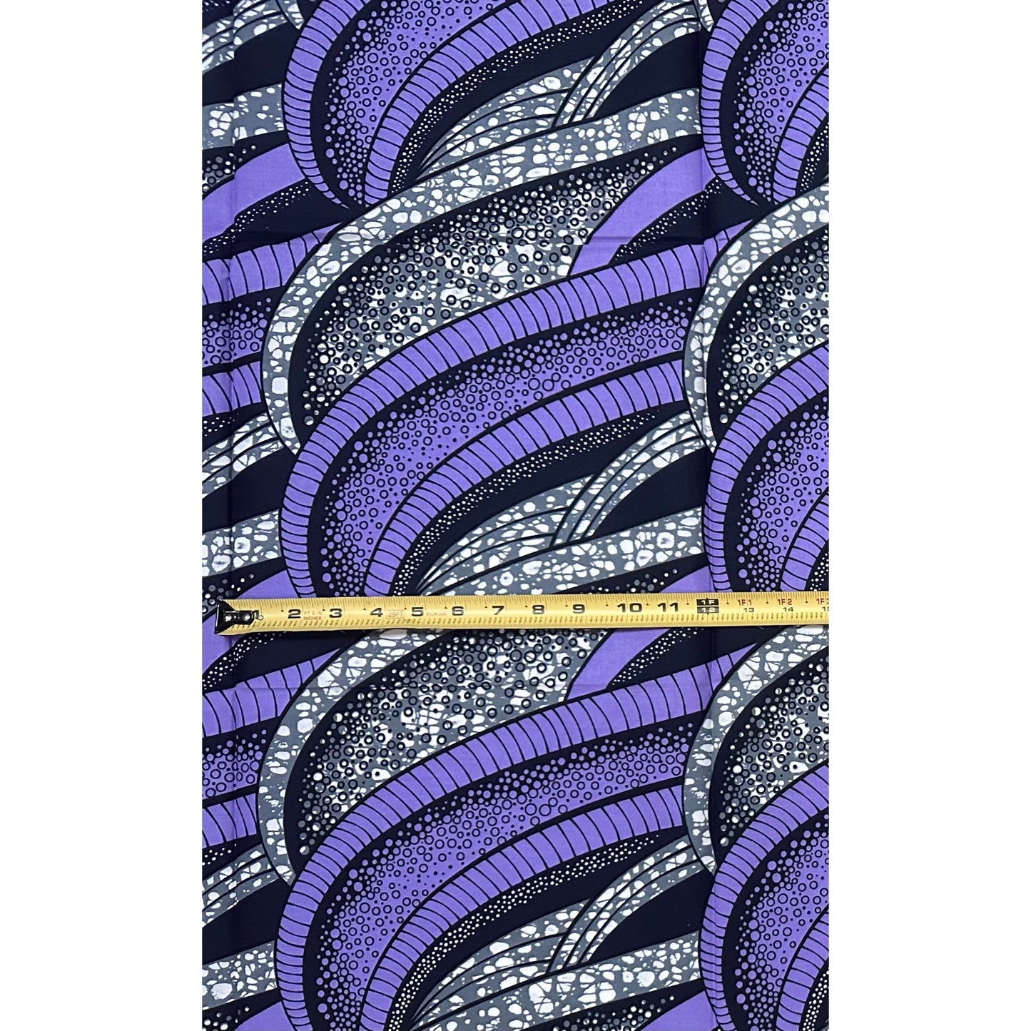 African Print Fabric/Ankara - Purple, Gray “Labalaba Waves" Design, 1 Yard