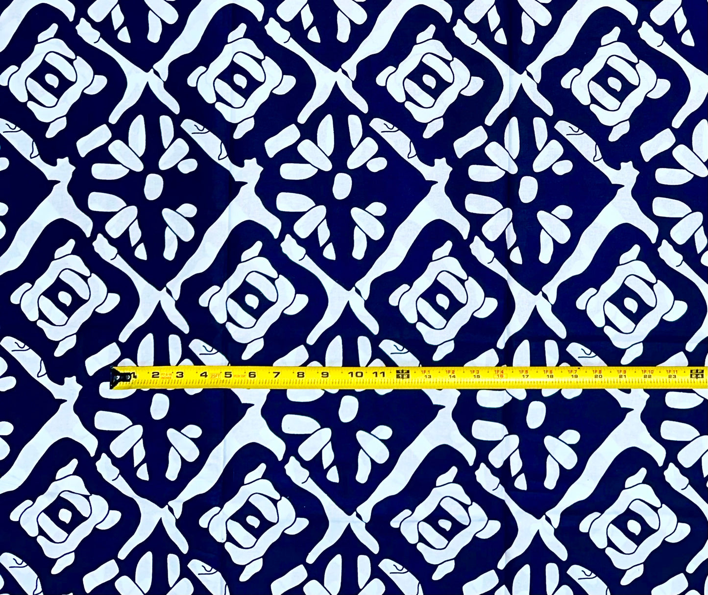 African Print Fabric/ Ankara - Navy, White 'Level Don Change' Design, YARD or WHOLESALE