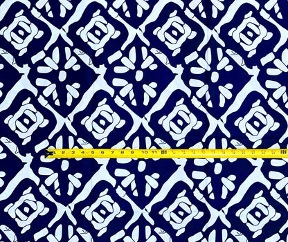 African Print Fabric/ Ankara - Navy, White 'Level Don Change' Design, YARD or WHOLESALE