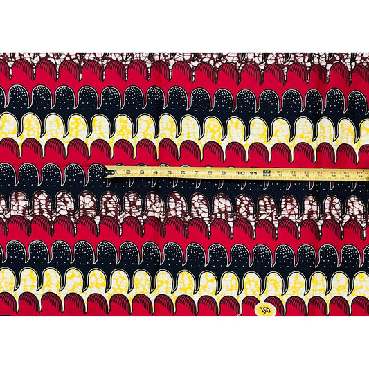 African Print Fabric/Ankara - Red, Blue, Yellow, Brown "Eko Roll Call" Design, Yard