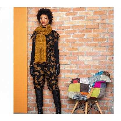 African Print Fabric/ Ankara - Black, Brown 'Gilded Plume' Design, Yard or Wholesale