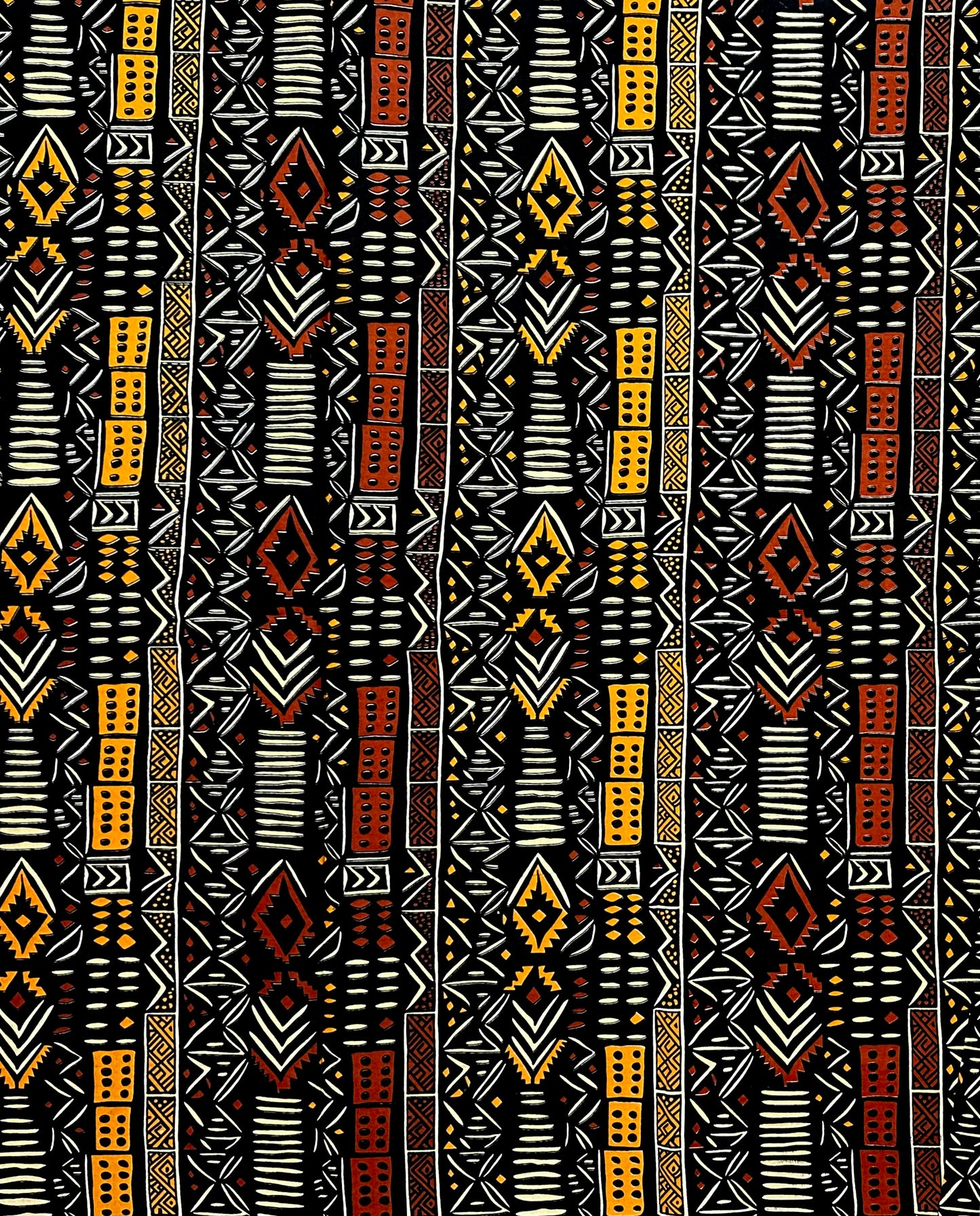 African Print Fabric/ Ankara - Black, Brown, Beige, Marigold "The Knowing", YARD or WHOLESALE