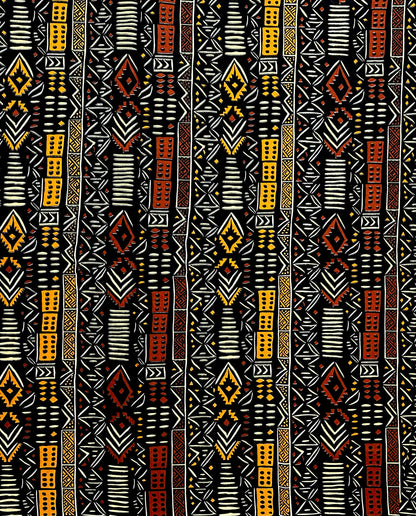 African Print Fabric/ Ankara - Black, Brown, Beige, Marigold "The Knowing", YARD or WHOLESALE