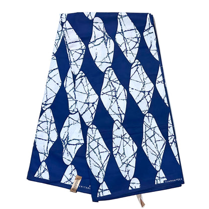 African Print Fabric/ Ankara - Blue, White 'Jester,' YARD or WHOLESALE