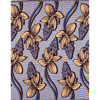 African Print Fabric/ Ankara - Apricot, Blue, Brown “Igi Aṣẹ Bloom” Design, YARD