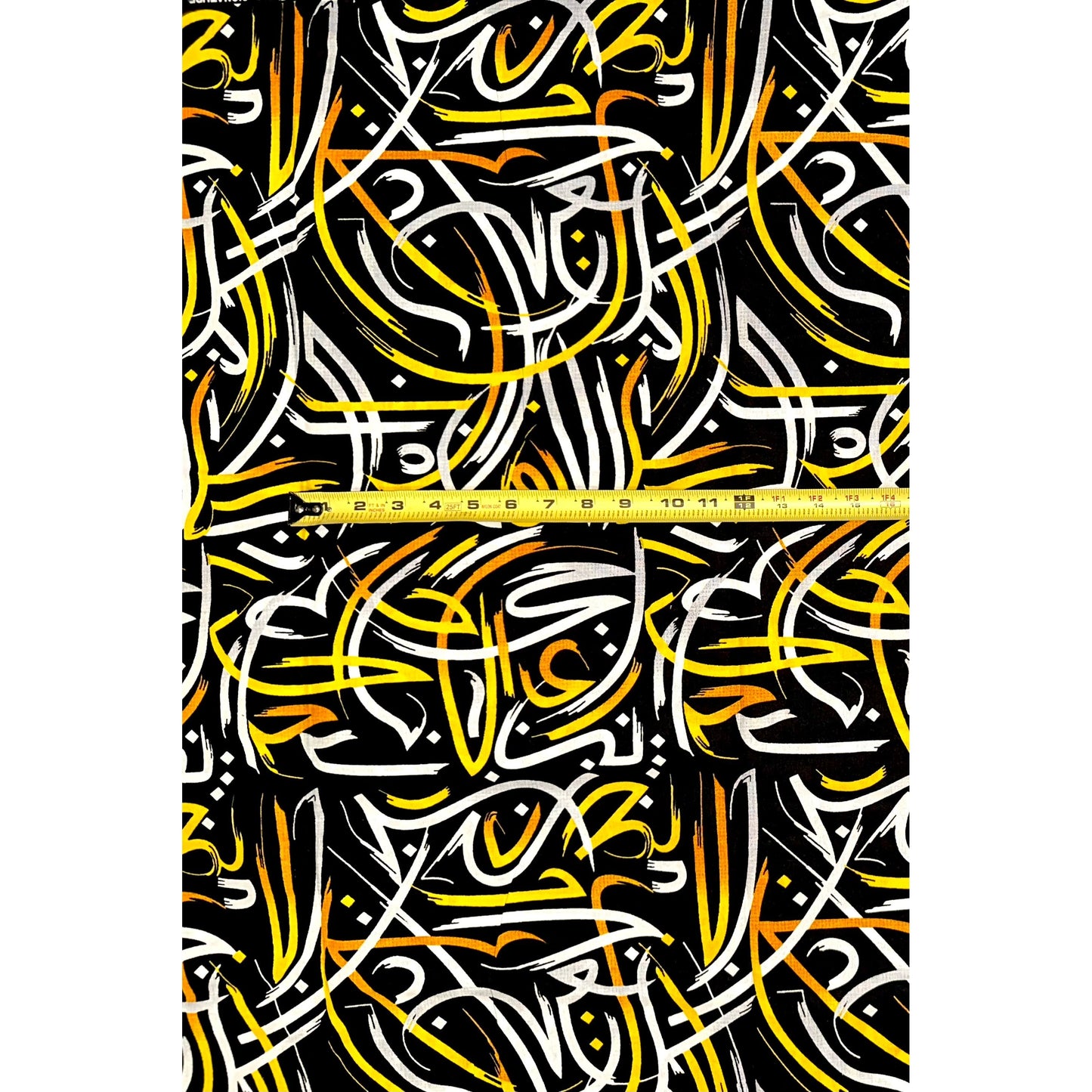 African Print Fabric/ Ankara - Black, White, Yellow, Orange 'Shaprapra' Design, YARD or WHOLESALE