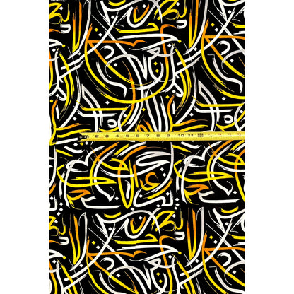 African Print Fabric/ Ankara - Black, White, Yellow, Orange 'Shaprapra' Design, YARD or WHOLESALE